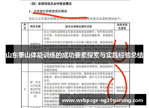 山东泰山体能训练的成功要素探索与实践经验总结