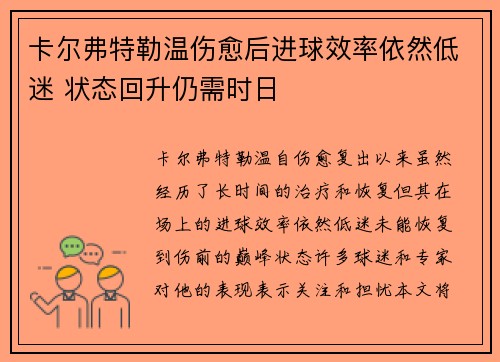 卡尔弗特勒温伤愈后进球效率依然低迷 状态回升仍需时日 卡尔弗特勒温伤愈后进球效率依然低迷 状态回升仍需时日